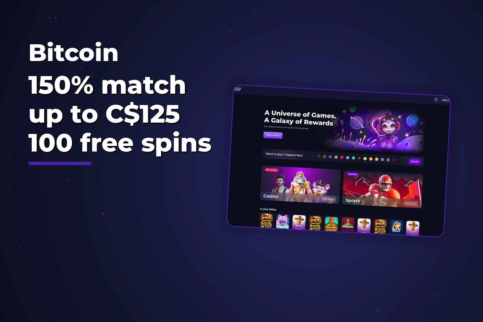 BitcoinVIP Bonus Canada: 150% Welcome + 100 Free Spins Offer